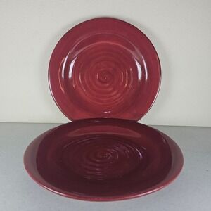 2 Ruff Hewn Pottery Swirl Dark Red 11" Dinner Plates